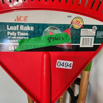 8 piece Lot of Garden Tools Rakes ,Shovels, Scrapper