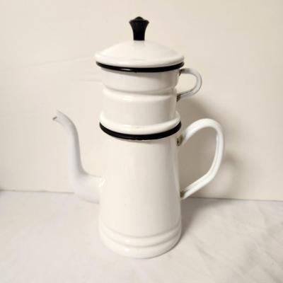 Lot #70 Vintage Enamel French Coffee Pot - a New Orleans classic