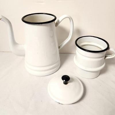Lot #70 Vintage Enamel French Coffee Pot - a New Orleans classic