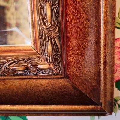 Antique Large Beveled Mirror, Wood Frame