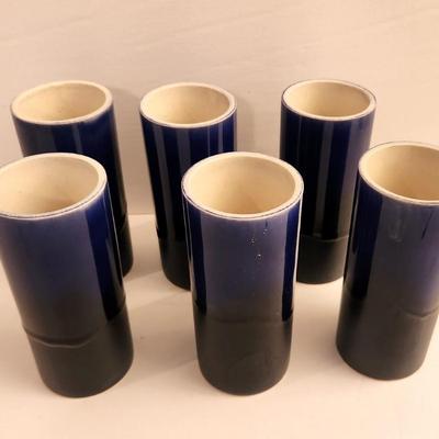 Lot #73L Set of 6 Studio Pottery - DRYDEN tumblers - cobalt blue