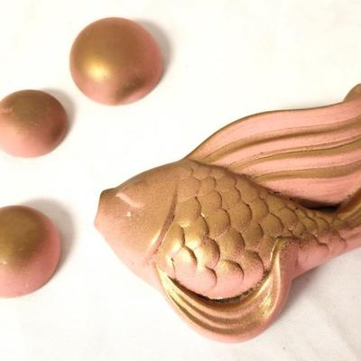 Lot #74 Vintage Chalkware Pink Wall fish with Bubbles!