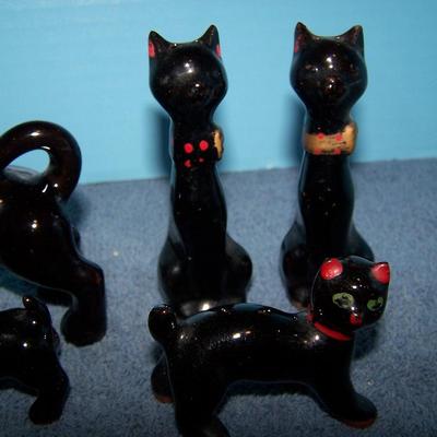 LOT 91 ADORABLE VINTAGE BLACK CATS FAMILY & SALT/PEPPER JAPAN