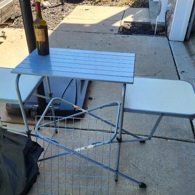 Camco Olympian Folding Grill Table and Folding GoBar Table w Several Skirts