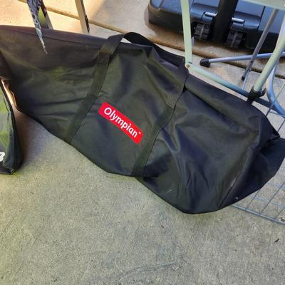Camco Olympian Folding Grill Table and Folding GoBar Table w Several Skirts