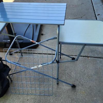 Camco Olympian Folding Grill Table and Folding GoBar Table w Several Skirts