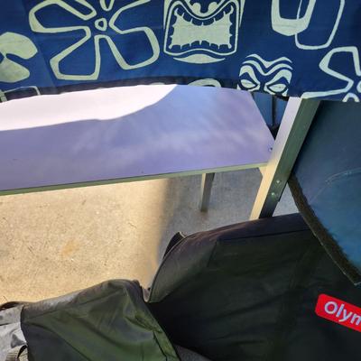 Camco Olympian Folding Grill Table and Folding GoBar Table w Several Skirts