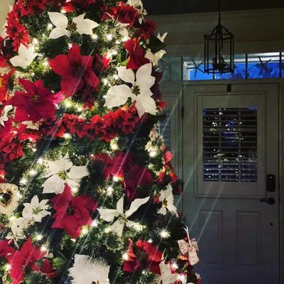 Tall Artificial Poinsettia Christmas Tree w/ High End Storage Bag