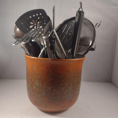 Collection of Kitchen Utensils in Ceramic Holder