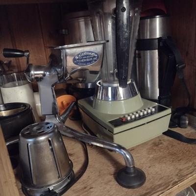 Contents of Cabinet- Small Appliances, Punch Bowl, Food Storage Containers