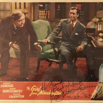 The Girl from Manhattan signed lobby card. GFA Authenticated