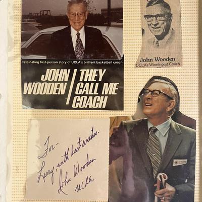 UCLA Basketball Coach John R. Wooden signature with vintage photo