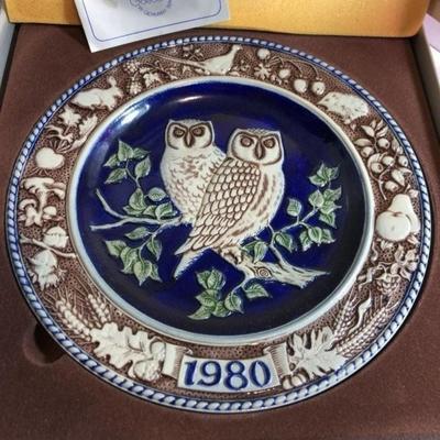 Vintage German 1980 Goebel Annual Stoneware Plate First Edition Owls Bavarian Forest in Original Box.
