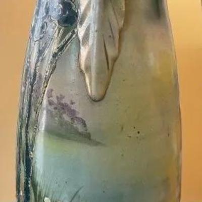 Antique EARLY Nippon/UnMarked c1850's Hand Painted Pottery Vase/Urn Double Handled 14.50" Tall in Fair-Good Condition as...