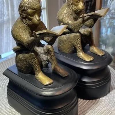 Vintage Castilian Imports Solid Brass Monkey's Bookends Made in India in Good Preowned Condition. (8.5