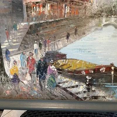 Original Paris Eifel Tower Scene Oil on Canvas by Noted J. Bardot Size 21" x 25" Preowned from an Estate.
