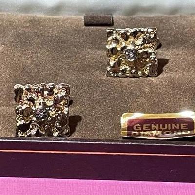 Vintage Mid-Century DUFONTE Golden Color Nugget Cufflinks w/Real Diamond Chips as Pictured.