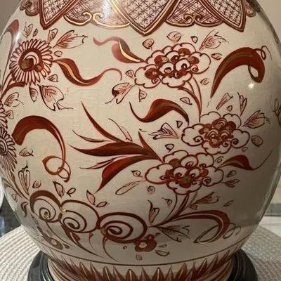 Early Japanese Kutani/Satsuma Hand Painted Signed Red/Gold Mark Vase from 1800's 15.5" Tall & w/Base 17" Tall...