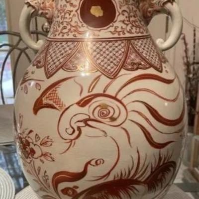 Early Japanese Kutani/Satsuma Hand Painted Signed Red/Gold Mark Vase from 1800's 15.5