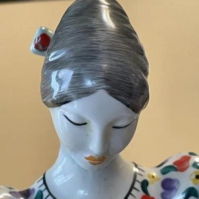Hungarian Hollohaza Girl Sewing Figurine 9.25" Tall in VG Preowned Condition Preowned from an Estate. Very Nicely Done.