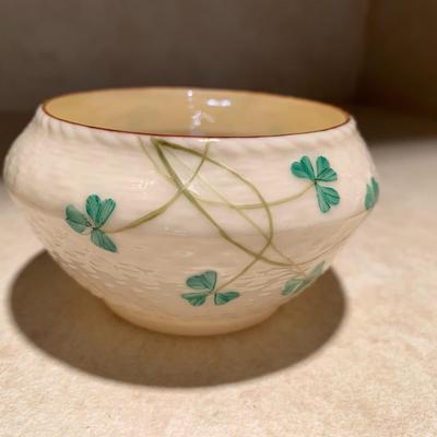 Belleek tea pot with creamer and sugar bowl