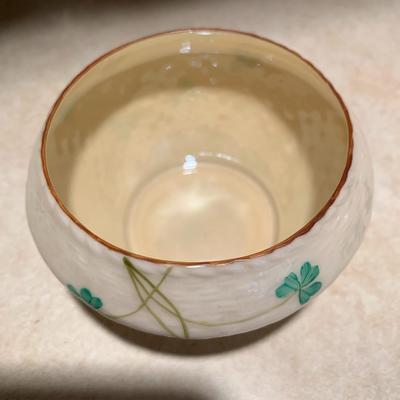 Belleek tea pot with creamer and sugar bowl