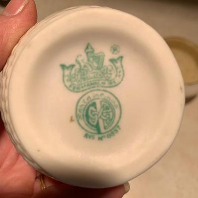Vintage BELLEEK Open Sugar Bowl & Creamer Set Shamrock Basket Weave
