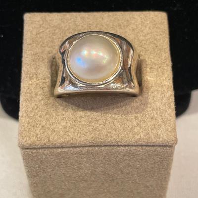 Faux pearl 925 thick band ring