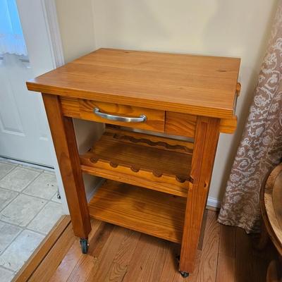 Solid Wood Kitchen Cart with Wine Storage (LR-DW)