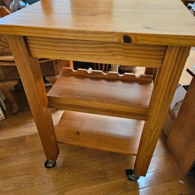 Solid Wood Kitchen Cart with Wine Storage (LR-DW)