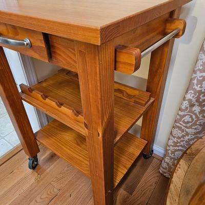 Solid Wood Kitchen Cart with Wine Storage (LR-DW)