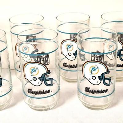 Lot #90 Lot of 12 NFL Miami Dolphins Drinking Glasses - Mobil Premium