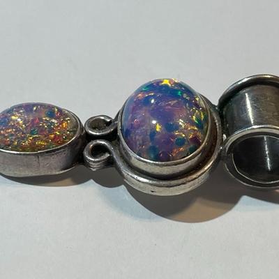 Vintage Mexican Opalesque 2-Stone Pendant in Sterling Silver Mounting in Good Preowned Condition.