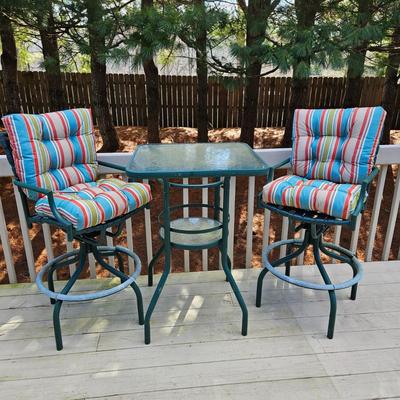 Hightop Outdoor Table, Chairs, & Tommy Bahama Cushions (BY-DW)