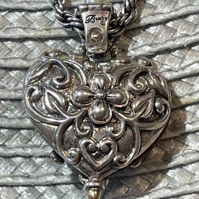 Barbara Bixby 925 Sterling Silver 18k Gold Turquoise & Carnelian Heart Pendant on a 16" SS & 18K Chain as Pic'd.