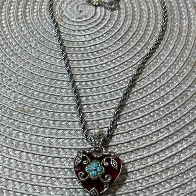 Barbara Bixby 925 Sterling Silver 18k Gold Turquoise & Carnelian Heart Pendant on a 16" SS & 18K Chain as Pic'd.