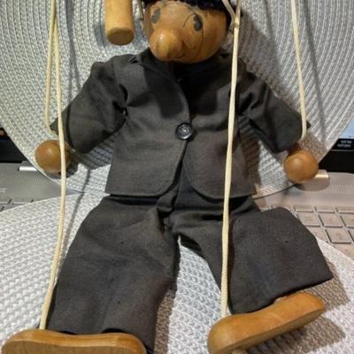 Handmade Original Rag Doll Marionette Puppet on Strings 15" Tall Preowned from an Estate.