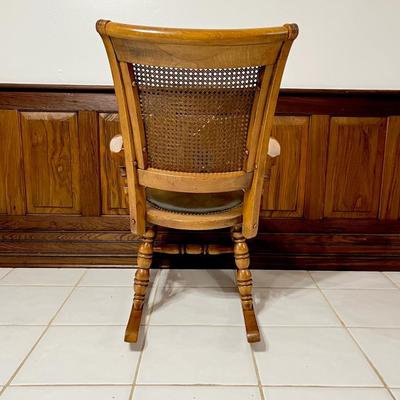 Pair (2) ~ Solid Wood Rocking Chairs With Cane Back & Nailhead Design Seat