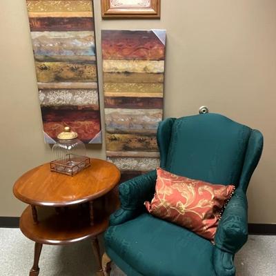 Wingback Green Chair with Side Table, Canvas Prints