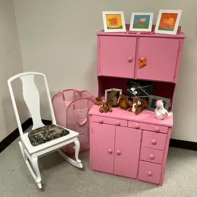 Pink Kids Dresser with White Rocker