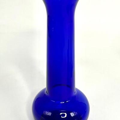 Blue Glass Bud Vase and Candle Stick Holder Set
