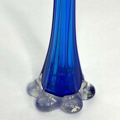 Blue Glass Bud Vase and Candle Stick Holder Set