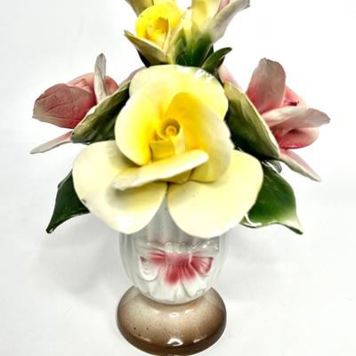 Vintage Nuova Capodimonte Porcelain Floral Arrangement and Candlestick Holder Set