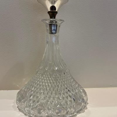 Vintage Diamond Pattern Crystal Decanter with Silver Stopper