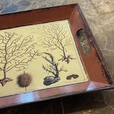 Vintage Wooden Tray with Tree Designs