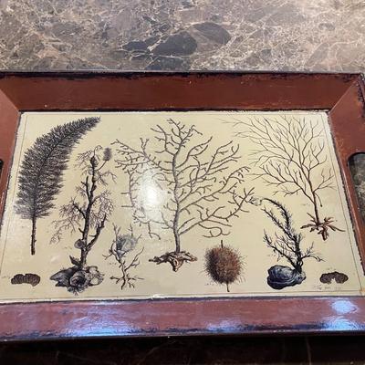 Vintage Wooden Tray with Tree Designs