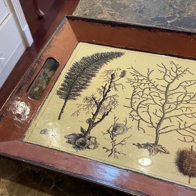 Vintage Wooden Tray with Tree Designs