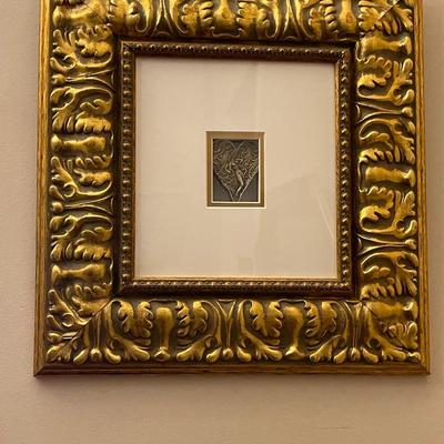 Vintage Handmade Metal Sculpture inside Gold Frame