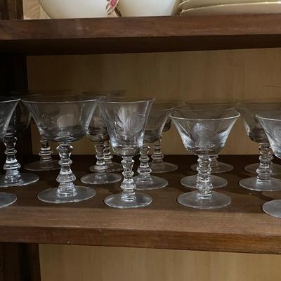 Vintage Fostoria Crystal Rose Glasses - Etched - 31 Glass Lot