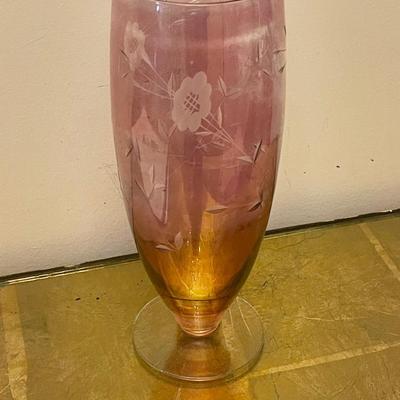 Antique Cranberry Etched Glass Vase